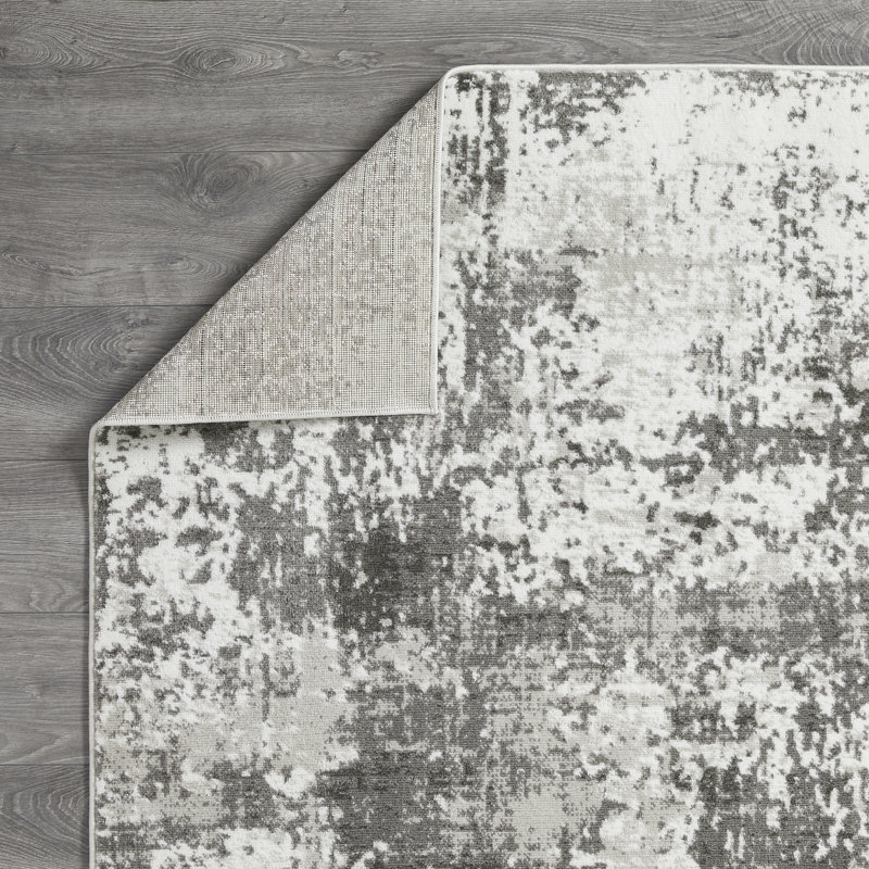 Tapis abstrait gris en polypropylène tissé à la main Siante, Rectangle 4 pi x 6 pi