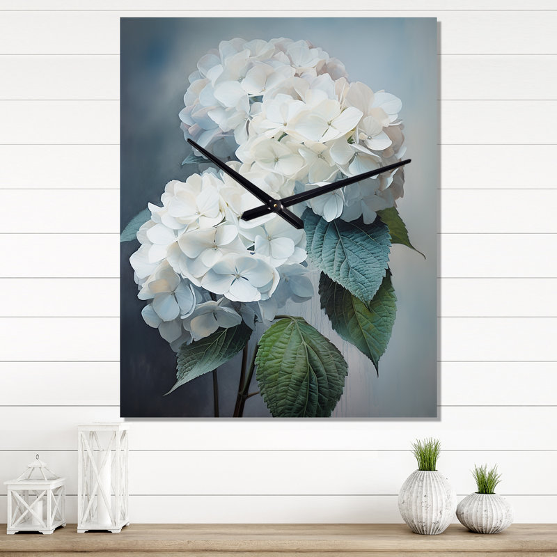 Blanc hortensias murmurant - Horloges murales florales, Petit