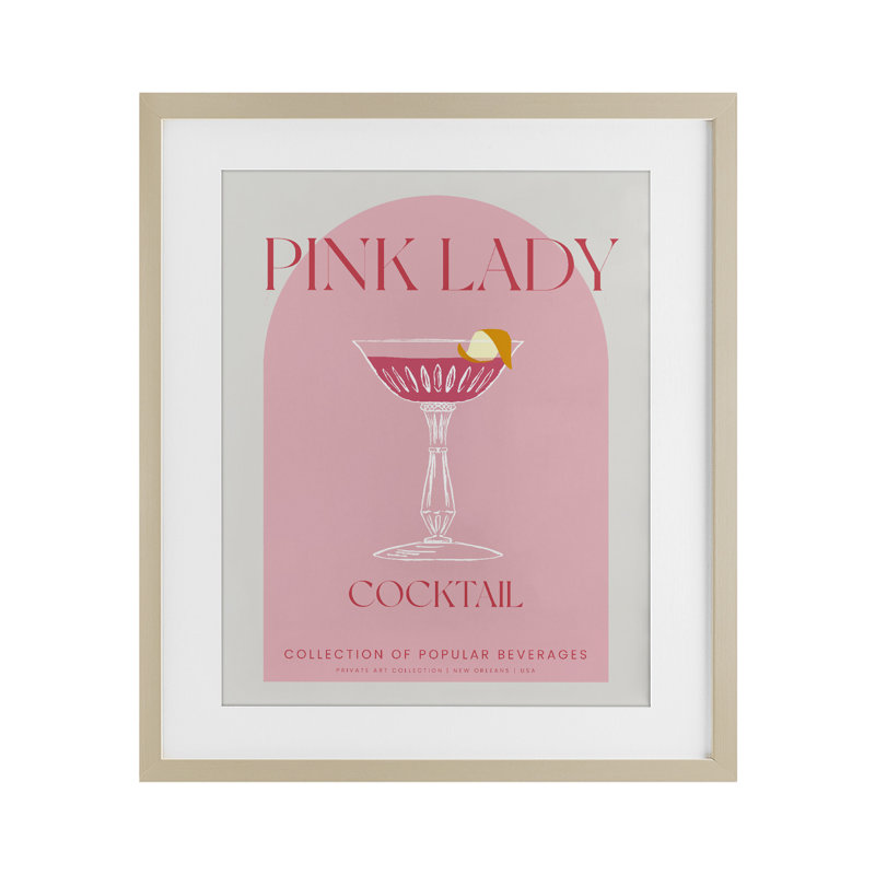 «Pink Lady», impression élégante encadrée sous verre par Lil 'Rue, H 16 po x l 13 po, Cadre de récolte en pin