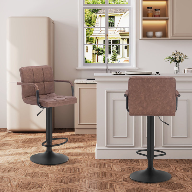 Aisleyne Swivel Upholstered Faux Leather Adjustable Height Bar Stool, Brown