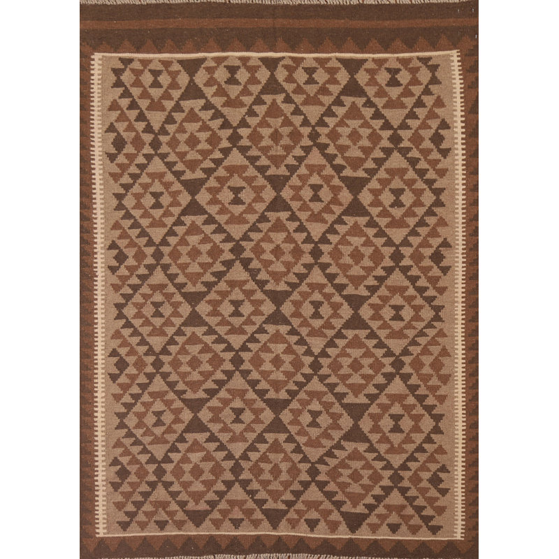 Reversible Wool Kilim Brown Area Rug 5x6