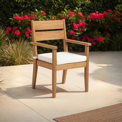 Magruder Solid Teak Wood Armchair with Cushion
