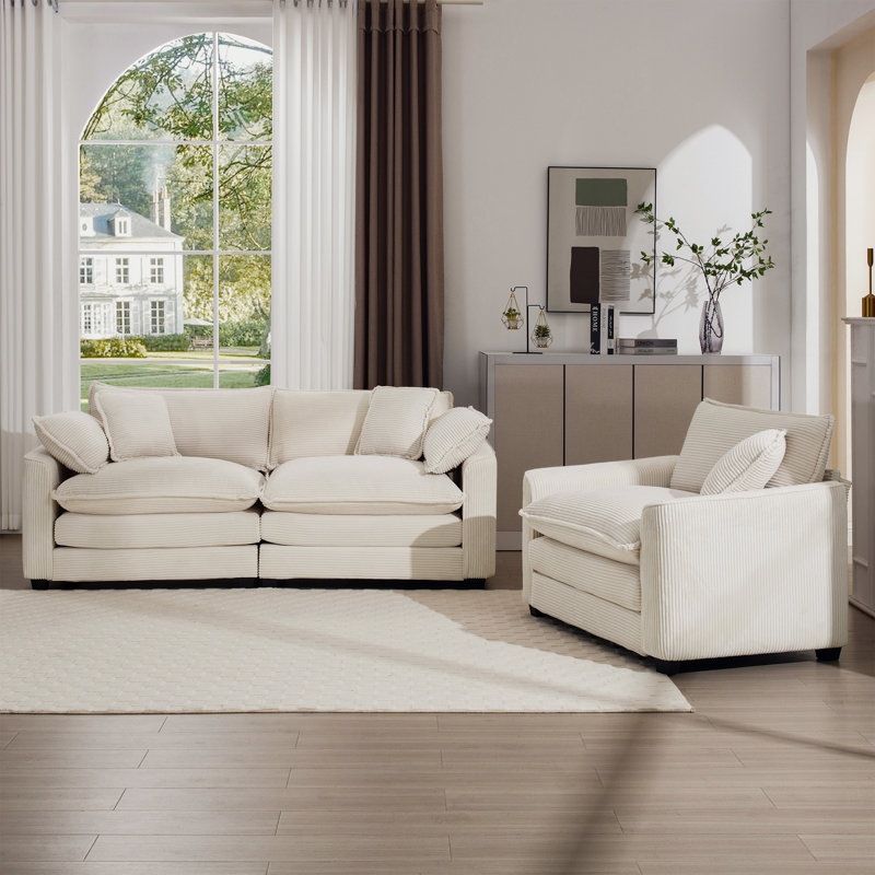Ensemble de canapé de salon 2 pièces rembourré, Beige