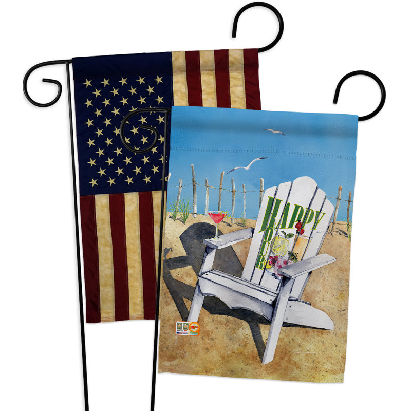 Drapeau de jardin 2 côtés en polyester 19 po x 13 po 2 pièces beachside happy hour et drinks