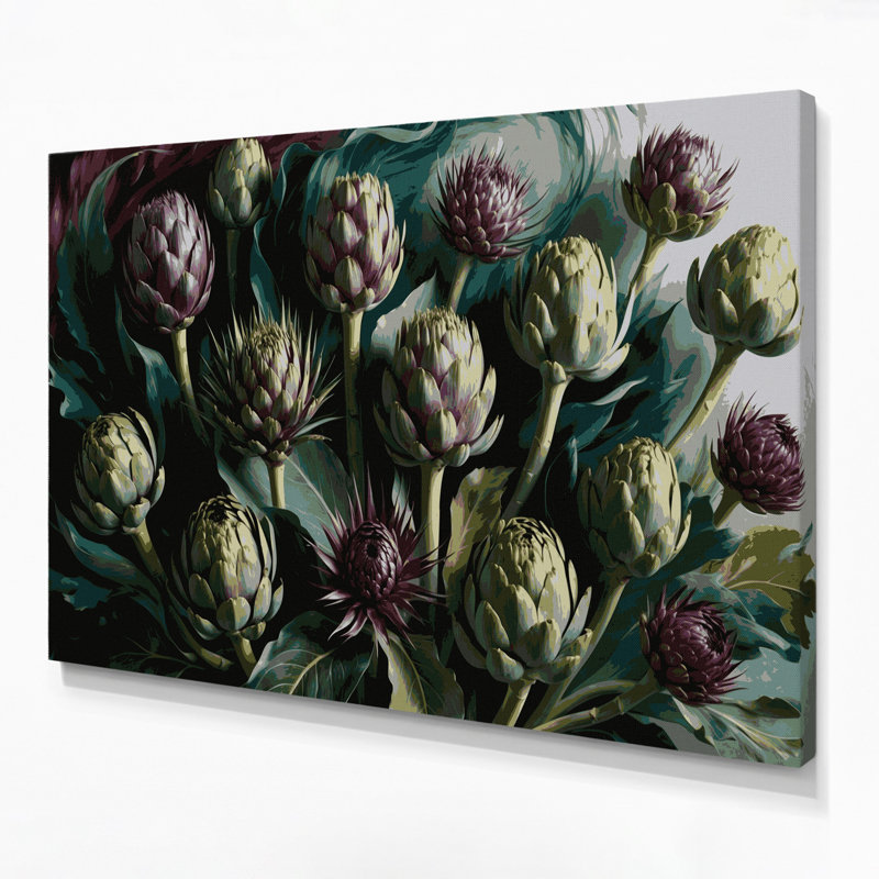 Art mural sur toile, légumes, fleurs et artichauts, H 12 po x l 18 po