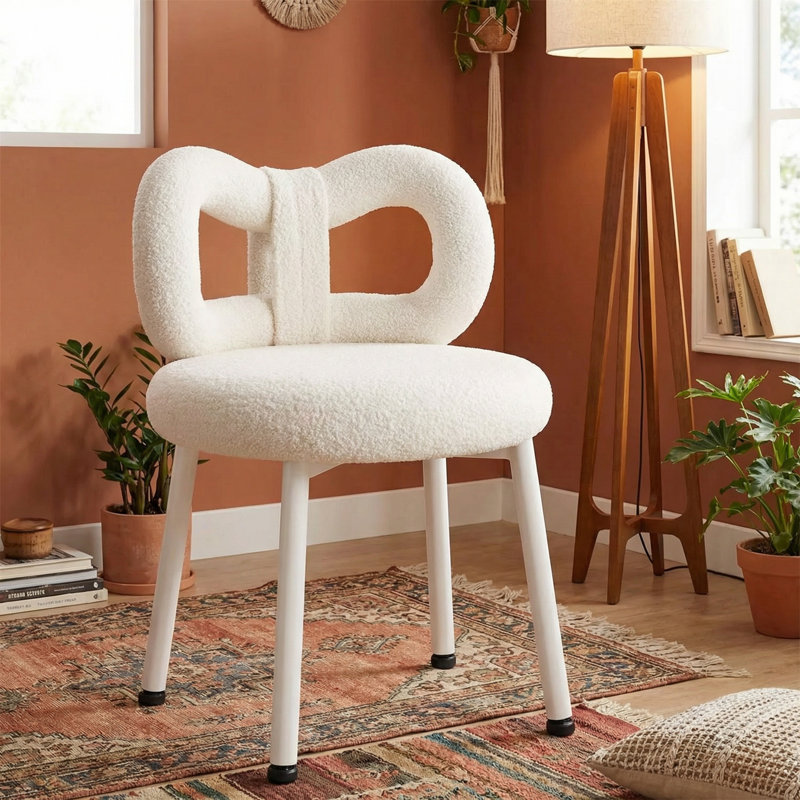 Tabouret de coiffeuse en métal blanc