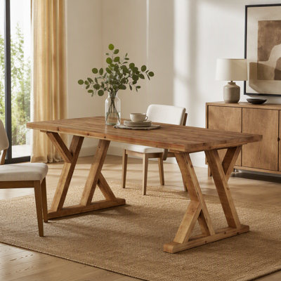 63″ Wood Farmhouse Dining Table for 4 to 6, Kitchen Table with X Frame Legs and Solid Wood Construction, Dining Rooms