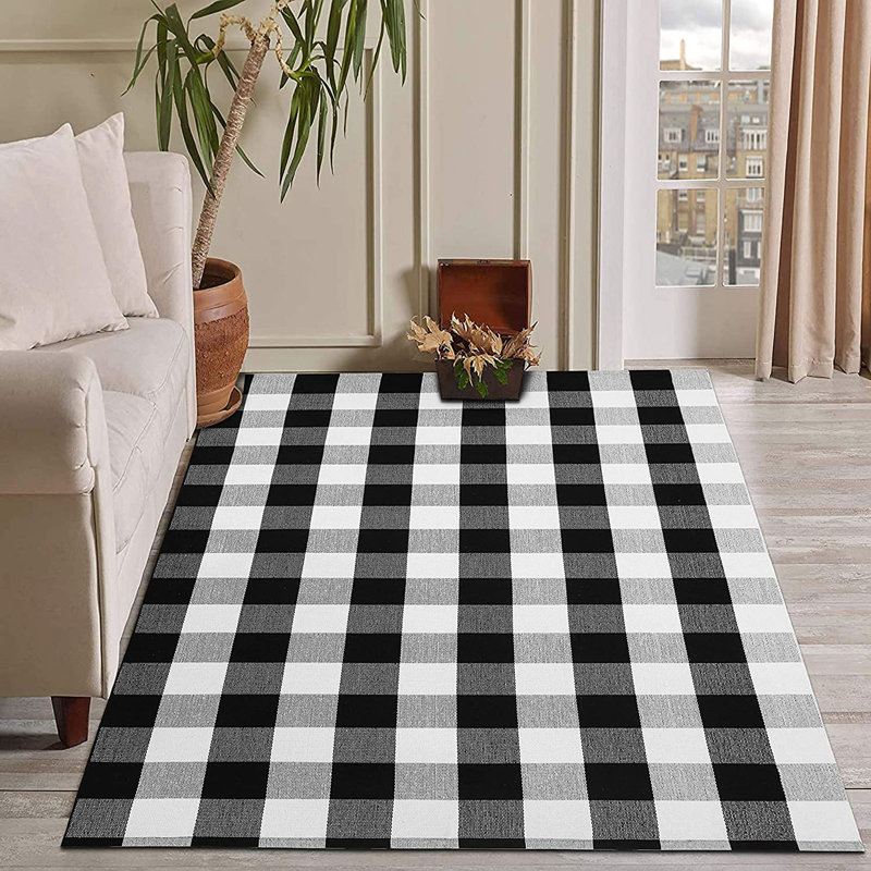 Quintisha Buffalo Plaid Area Rugs Black and White Checkered Rug Outdoor Rugs , Rectangle 4' x 6'