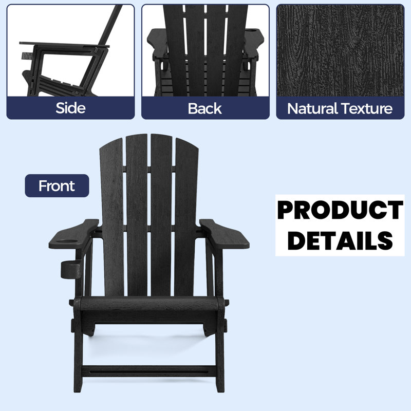 Adirondack Chair With Cup Holder - 400 Lb Capacity, Weather-Resistant Plastic, No-Tools Assembly