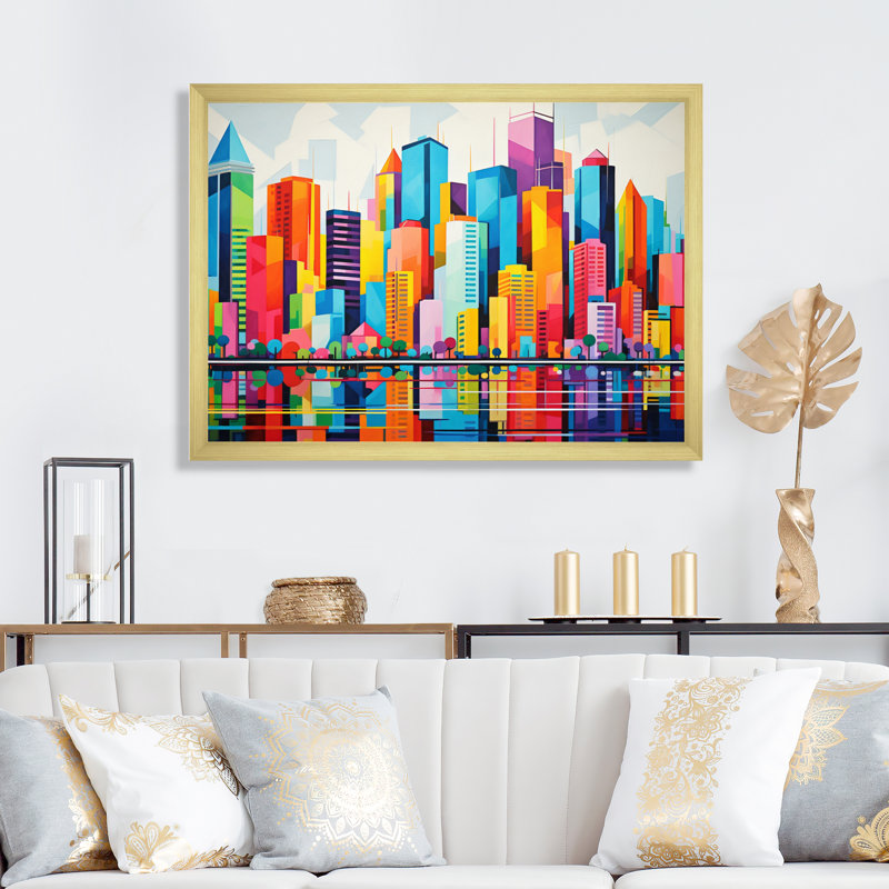 «Pop Miami Cityscape II», reproduction sur toile, Cadre doré à une seule photo, H 30 po x l 40 po x P 1,5 po