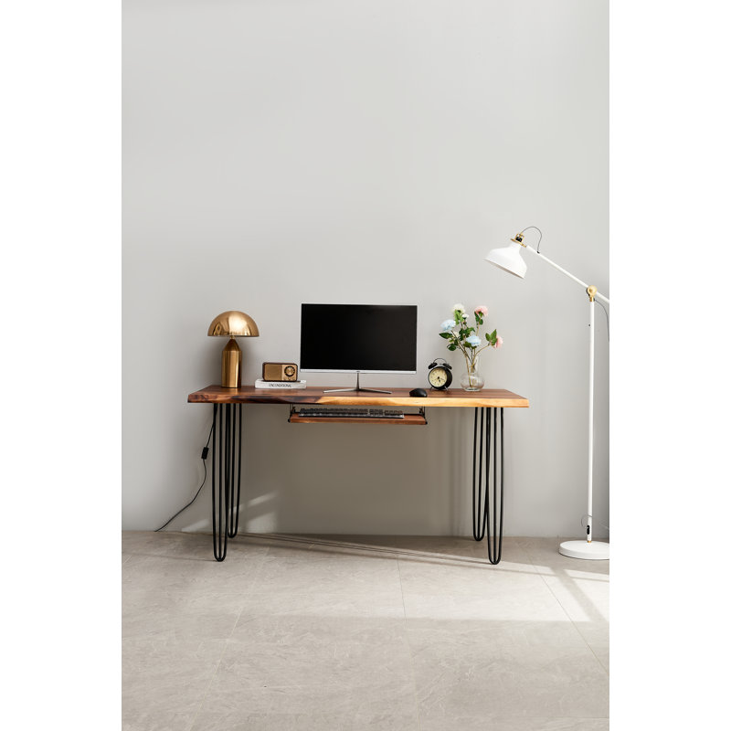  Live Edge Desk with Hairpin Legs and South American Walnut, Live Edge Desk with Keyboard Tray, 29.5" H x 34" W x 20" D