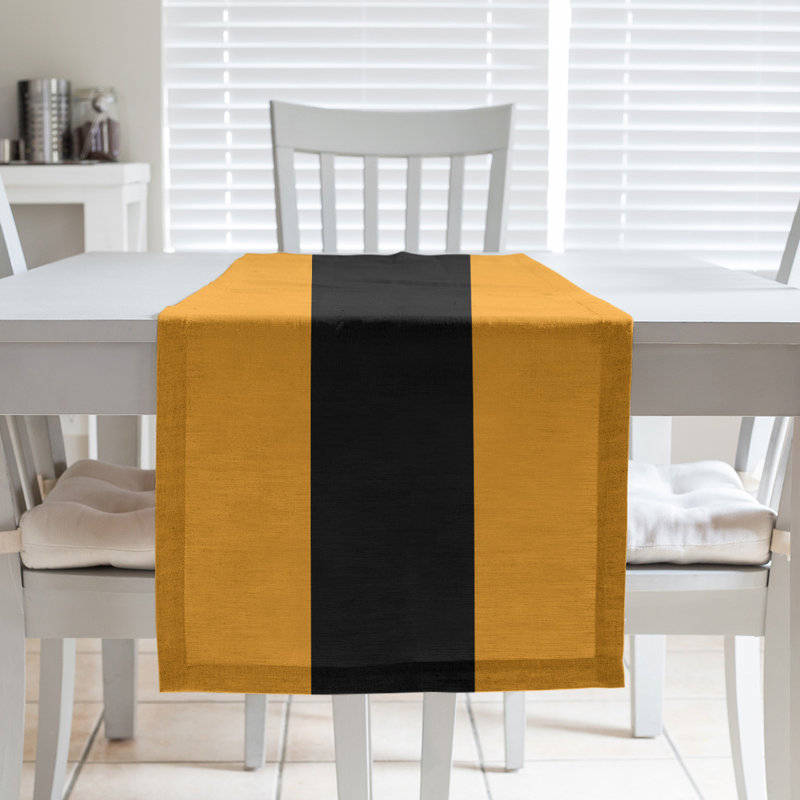 Miami Basketball Table Runner, 72" L x 16" W, Yellow/Black/Yellow, Poly Twill