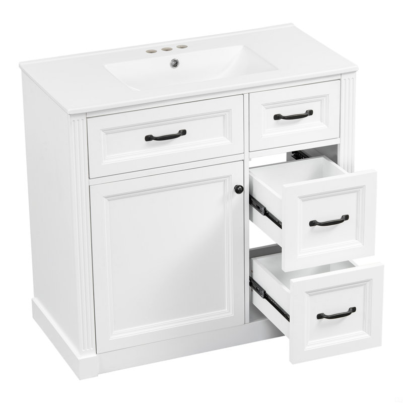 Meuble-lavabo 36 po avec lavabo, armoire avec 4 tiroirs, porte à fermeture en douceur et tablette réglable, lavabo en céramique