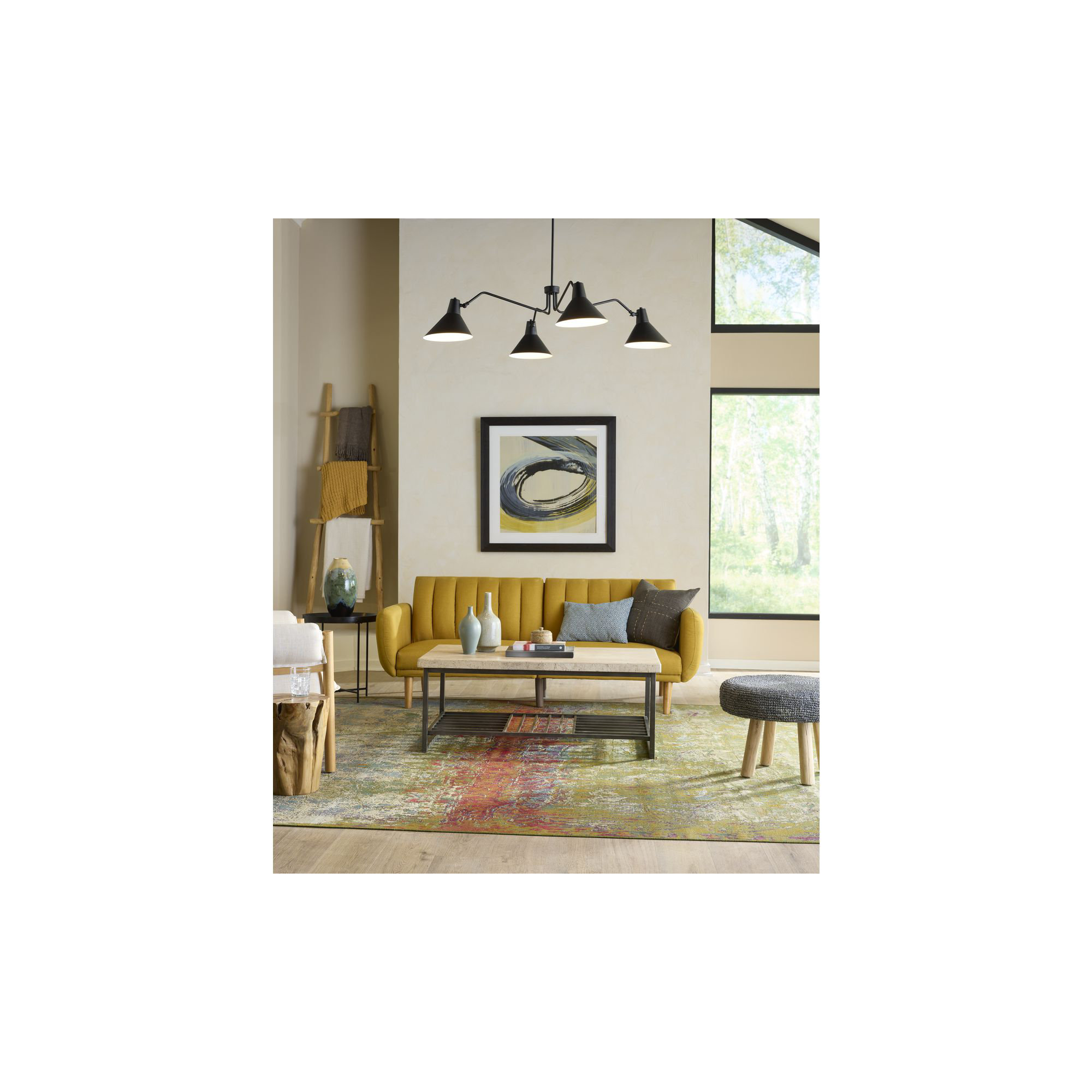 4 - Light Metal Dimmable Chandelier, Black, Matte Black