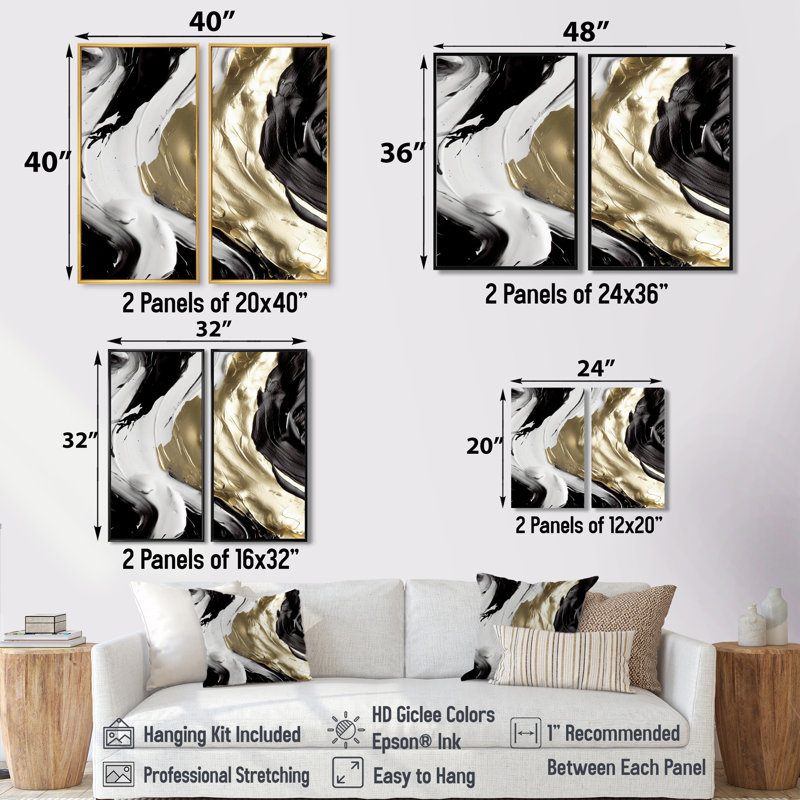 Cleodell - Art abstrait sur toile, peinture abstraite, Noir, H 36 po x l 48 po, Impression encadrée flottante