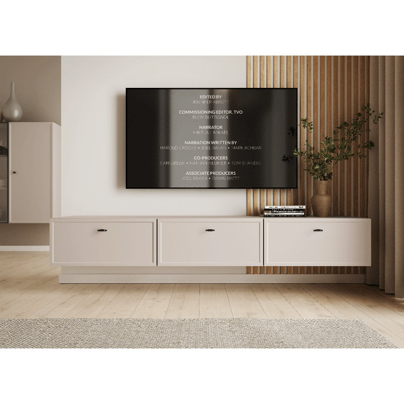 Bagga Unfinished TV Stand for TVs up to 77", Cream/Beige/Black