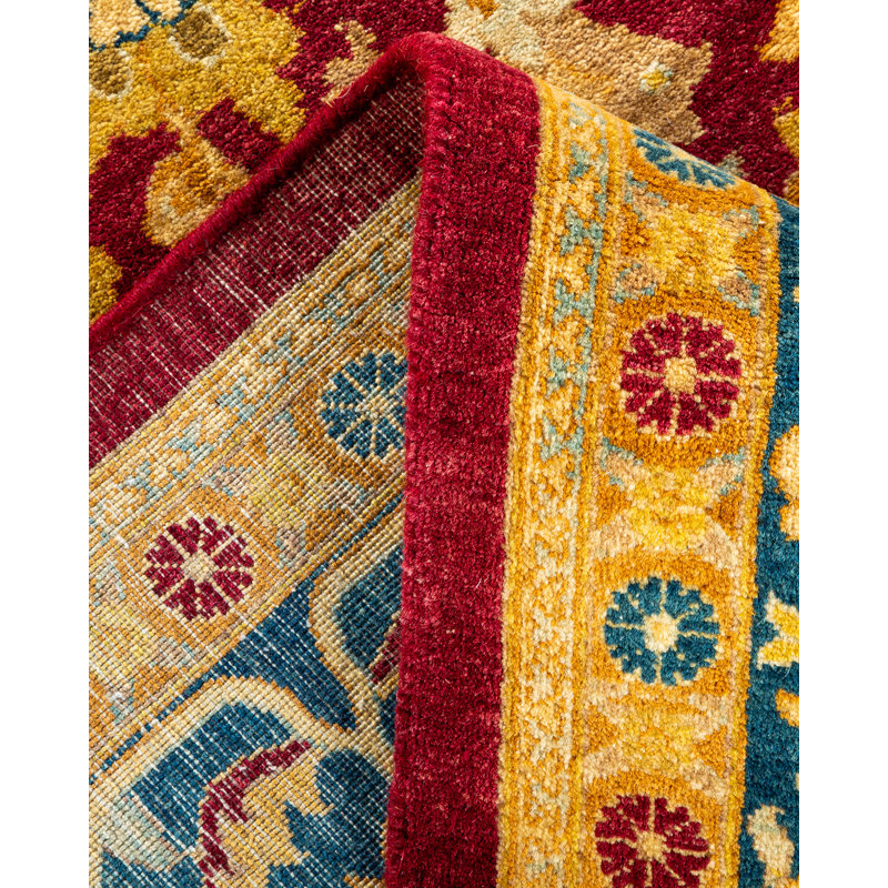 Tapis rouge traditionnel noué à la main de conception unique 6 pi 1 po x 8 pi 10 po Keenan