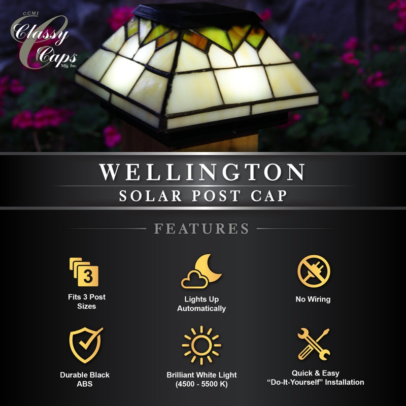 Wellington Stained Glass LED Solar Post Cap Light