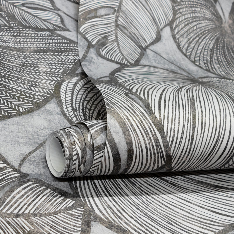 Julie Feels Home Collection Glitter/Shimmer Large Monstera Leaf Wallpaper Roll, Black Mid Lead