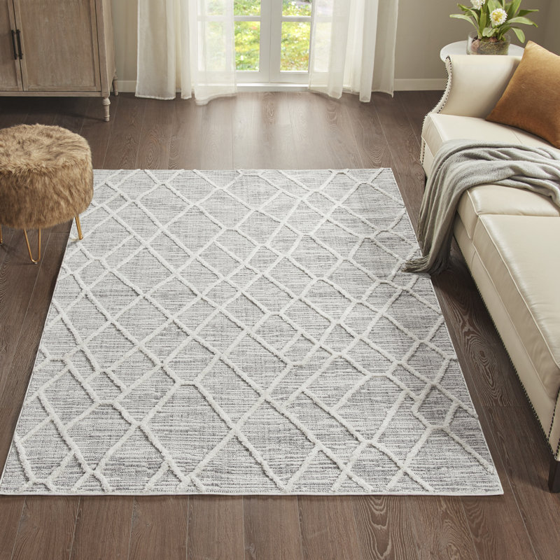 Tapis géométrique gris / crème Euan, Rectangle de 5 pi x 7 pi