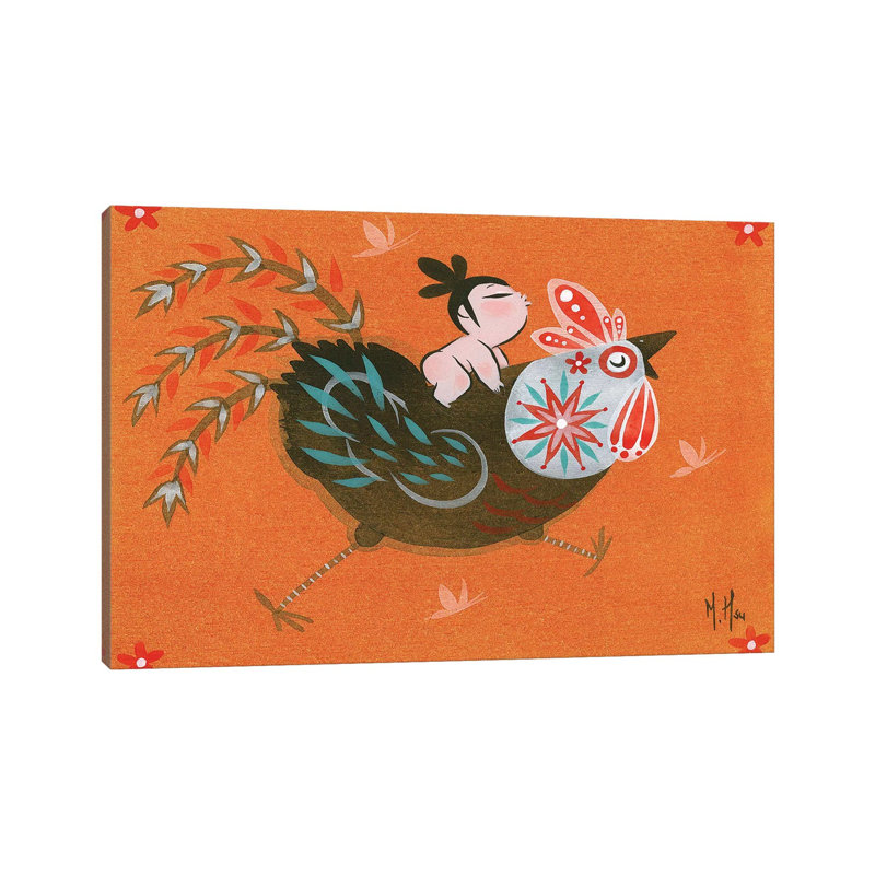 Folk Blessings - Rooster Run by Martin Hsu - Wrapped Canvas Print, 20.32 cm H x 30.48 cm W