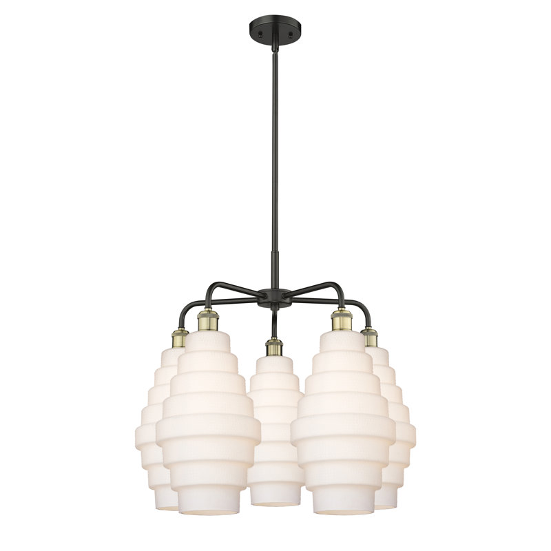 Lustre unique à 5 lumières Bedrie, Blanc, Noir/laiton antique