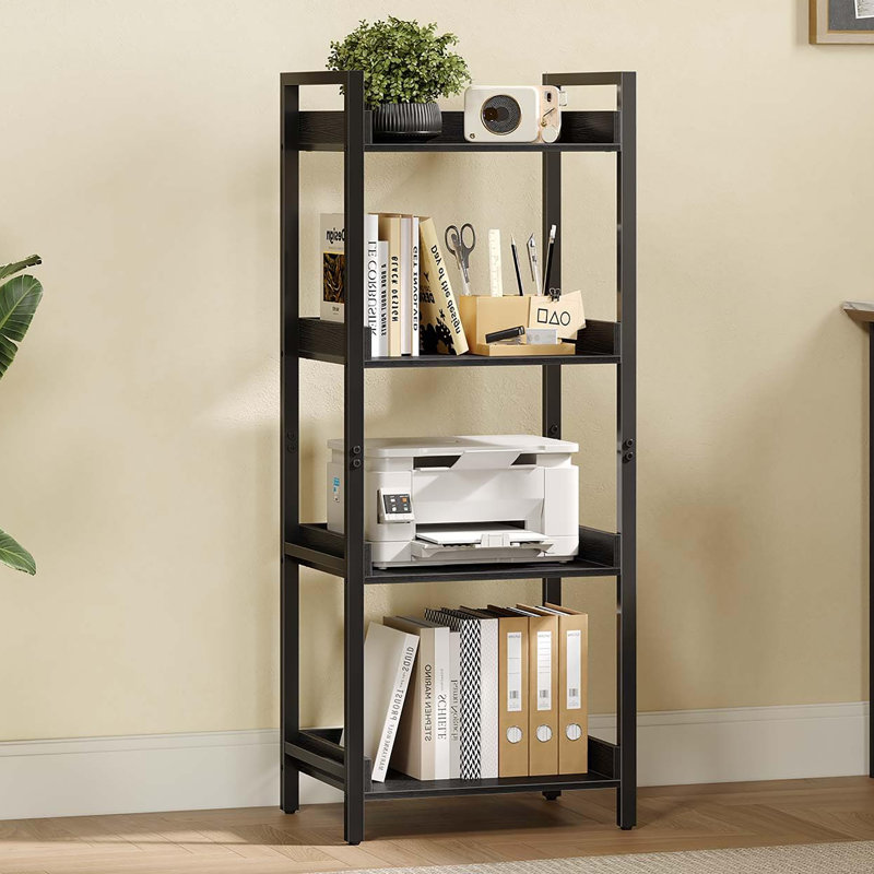 Bibliothèque d'angle étroite à 4 niveaux, présentoir et rangement en bois, Noir