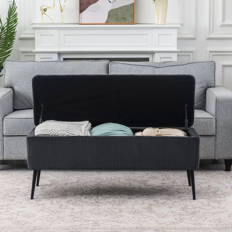 Banc de rangement rembourré en velours Darious, Gris foncé