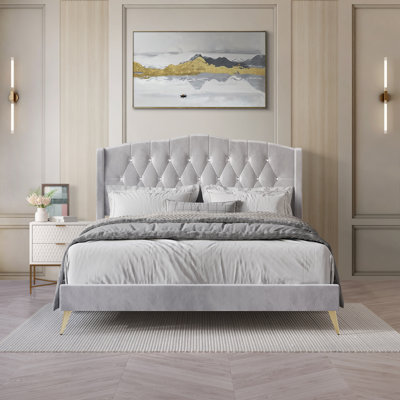 Dwaylon Upholstered Velvet Wingback Bed