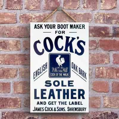 Cocks Sole Leather Vintage Retro Poster Design On Wooden Plaque