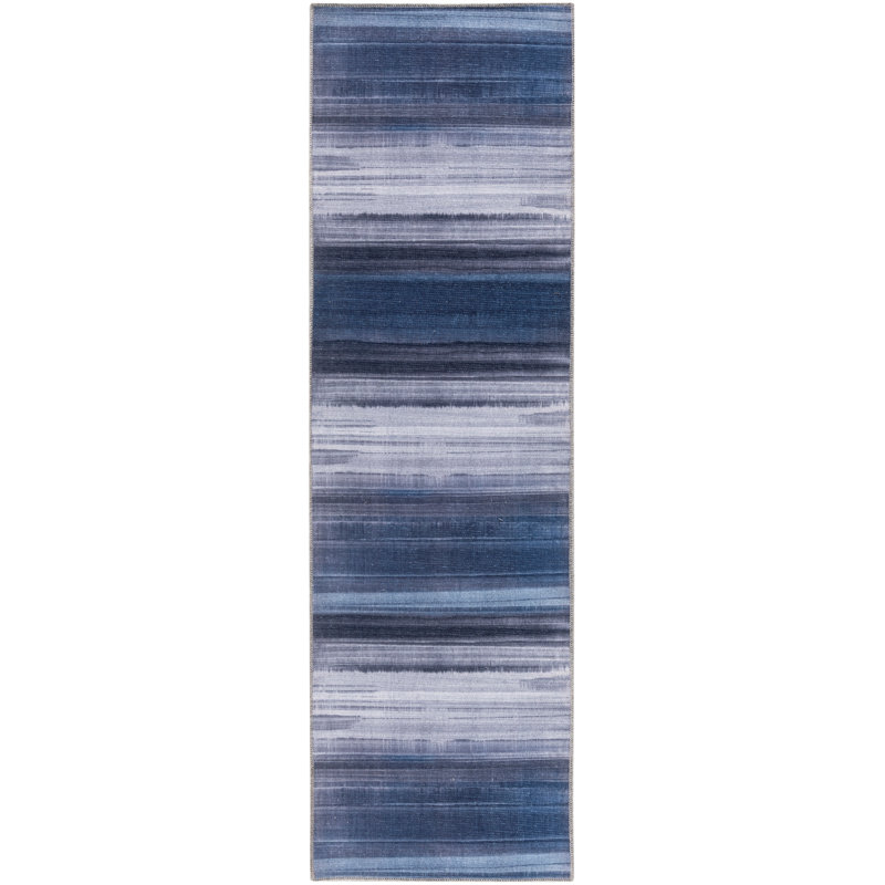Abstract Machine Washable Polyester/Cotton Area Rug in Blue, Runner 2'2" x 7'6"