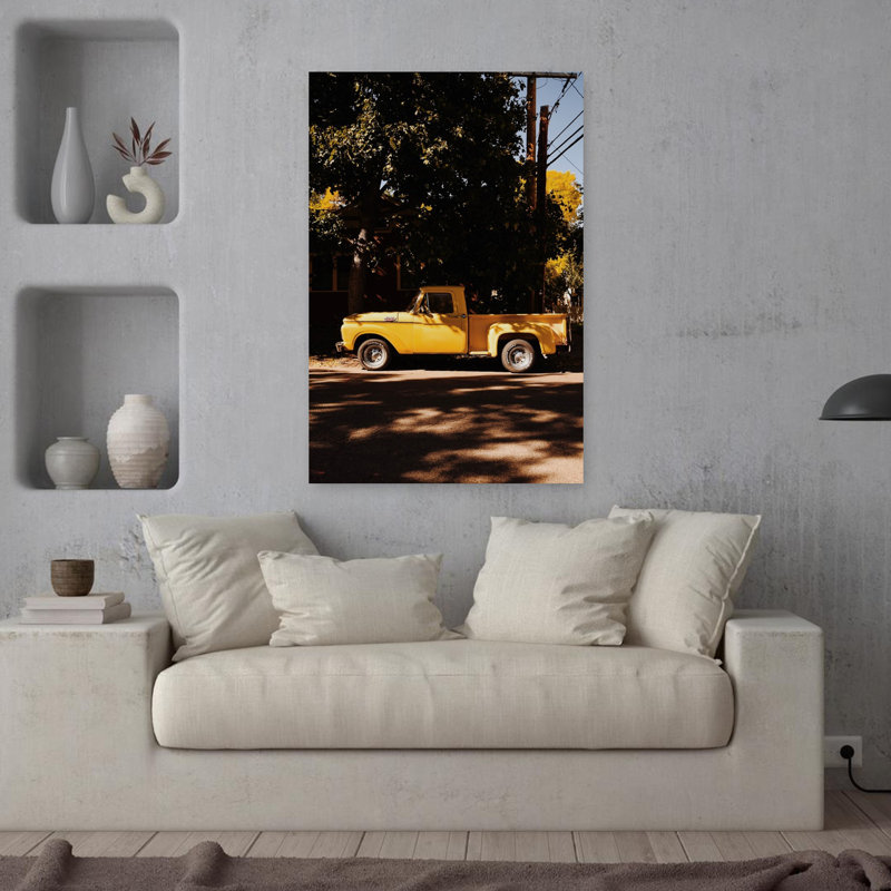 Art mural de paysage d'automne rétro rétro jaune classique, H 36 po x l 24 po