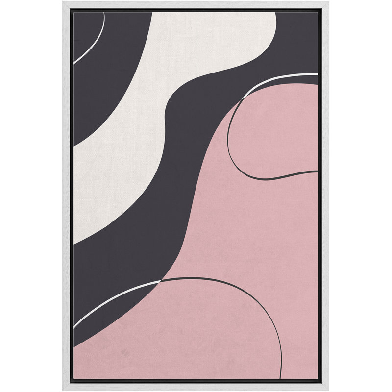 «Pink & Dark Shapes With Line», cadre flottant, impression sur toile, Cadre blanc, H 36 po x l 24 po x P 1,5 po