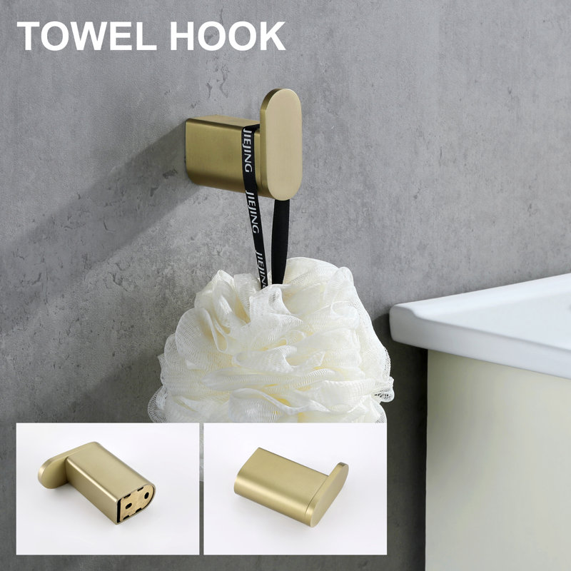 Bathroom Hardware 4-Piece Bath Hardware Set With Towel Bar, Robe Hook, Toilet Paper Holder, Brushed Nickel