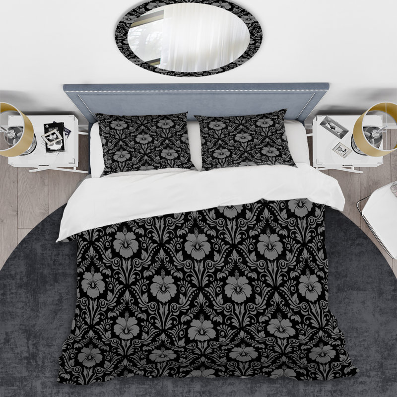 Black Damask Polyester Damask Duvet Cover
