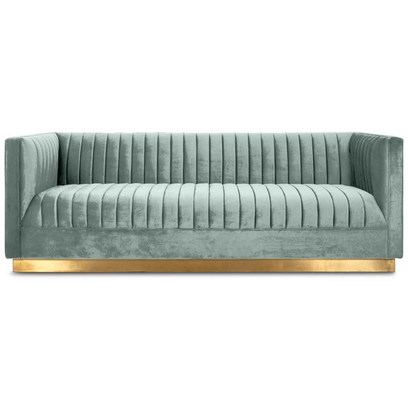 Dunigan 83'' Velvet Sofa, Light Blue