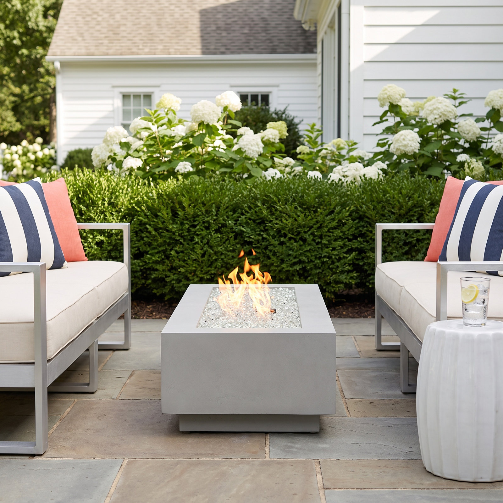 Monae Rectangle Fire Pit Table, Natural Gray