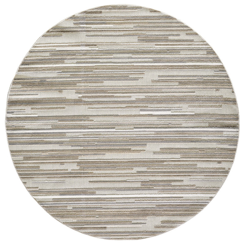 Tapis rayé gris à rayures, Rond 8 pi