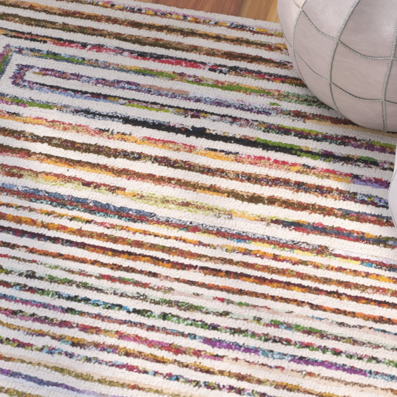 Tapis en laine / coton touffeté à la main Nantucket en brun / rose / bleu, Rectangle 4 pi x 6 pi