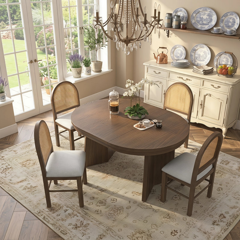 Ensemble de table de salle à manger extensible rétro avec 4 chaises rembourrées pour la cuisine et la salle à manger, table et chaises de style rétro 5 pièces