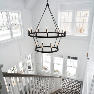 Wiam 40 in. 20 Light 2-Tiers Candle Style Dimmable Farmhouse Wagon Wheel Chandelier for Entryway Living Room Bedroom Foyer