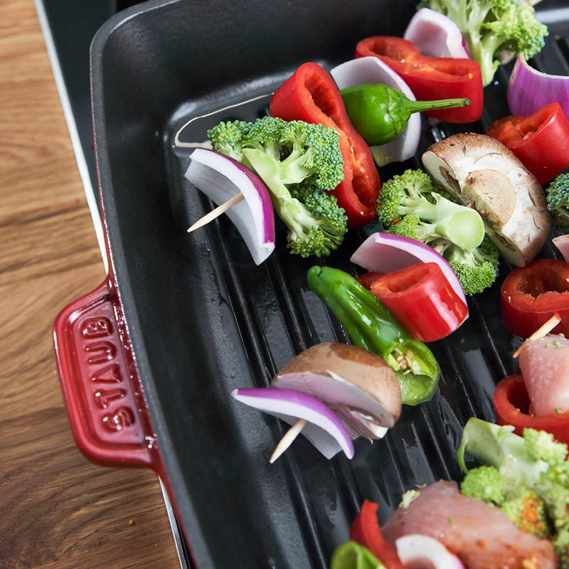 Staub Grill Pans 30 cm Cast Iron Square American Grill, Cherry, 12 po x 12 po