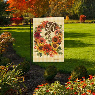 Harvest Sunflower Wreath Garden Flag 12x18
