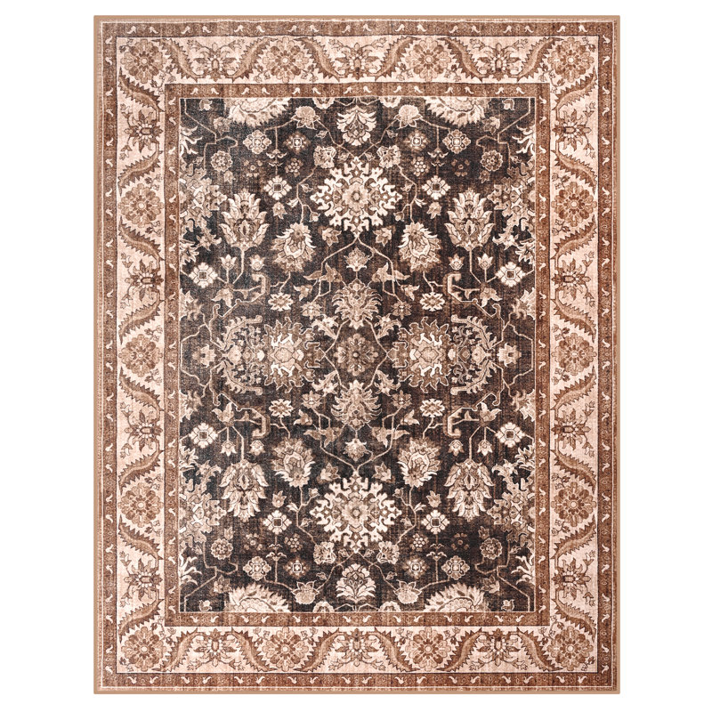Tapis à motif floral lavable Fillender, Rectangle 5 pi x 7 pi 1 po