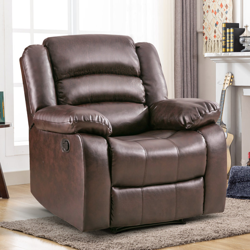 371'' Wide Modern and Overstuffed Breathable Faux Leather Manual Recliner, Brown Faux Leather