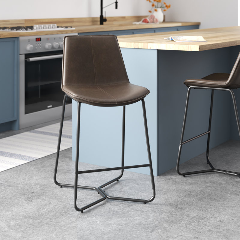 Tabouret de bar et de comptoir Alivia, Similicuir brun, Tabouret de comptoir (assise de 26 po de hauteur)