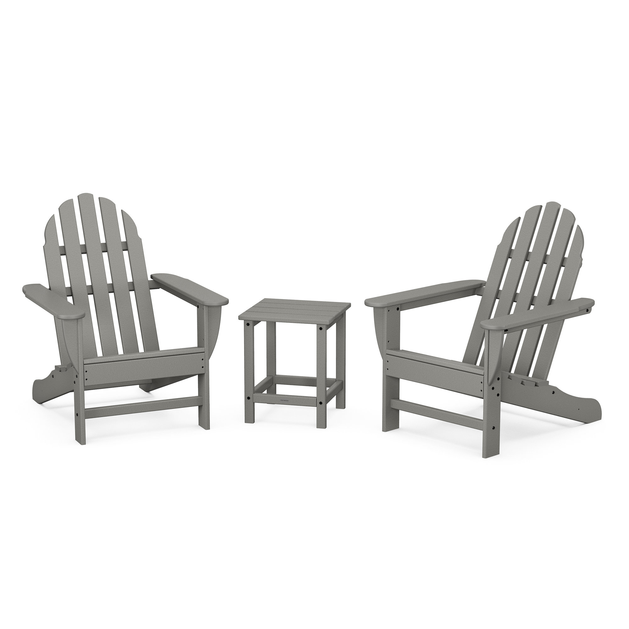 Classic Folding Adirondack 3-Piece Set with Long Island 18" Side Table, Slate Gray