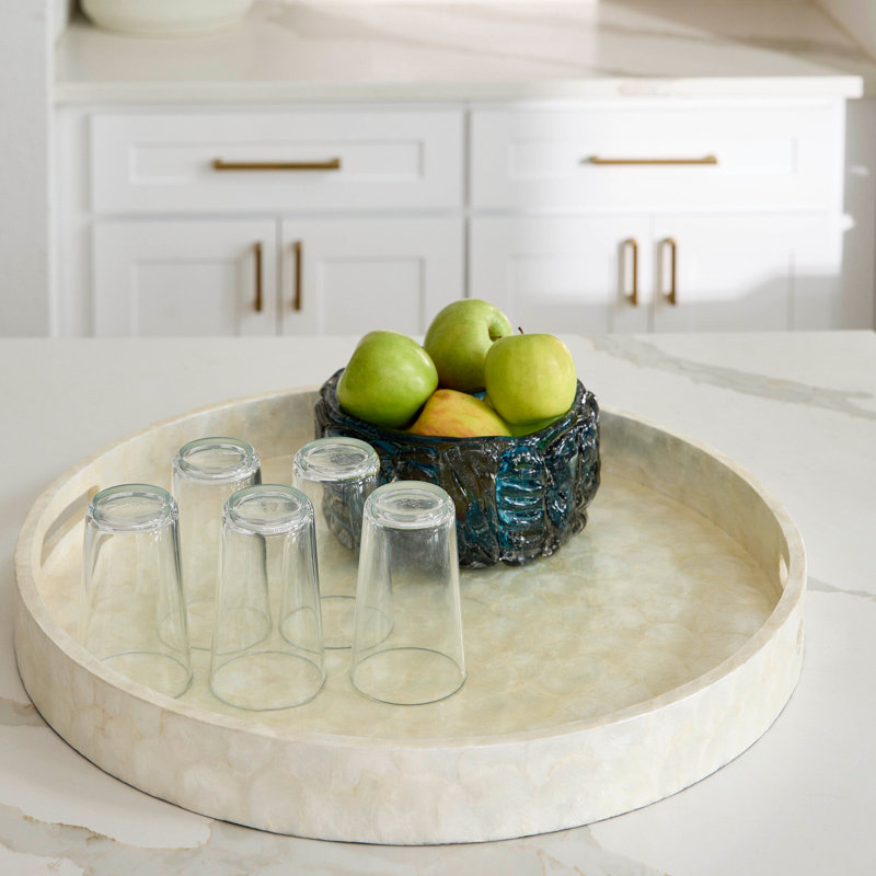 Triton Shell / Capiz Decorative Tray, Pearl, 2.5" H x 24" W x 24" D