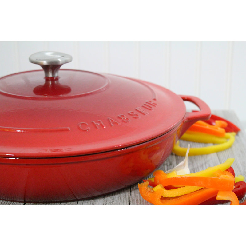 Red Enameled Cast Iron 2.6 Quart Oval Braiser with Lid