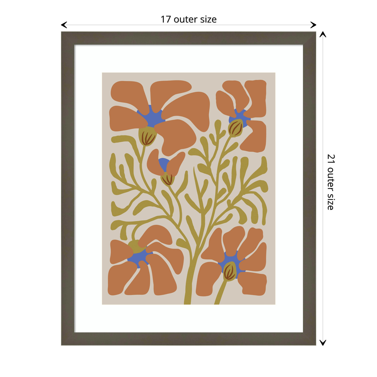 Expressive Abstract House Plant Orange Print, Gray, 21" H x 17" W x 1" D